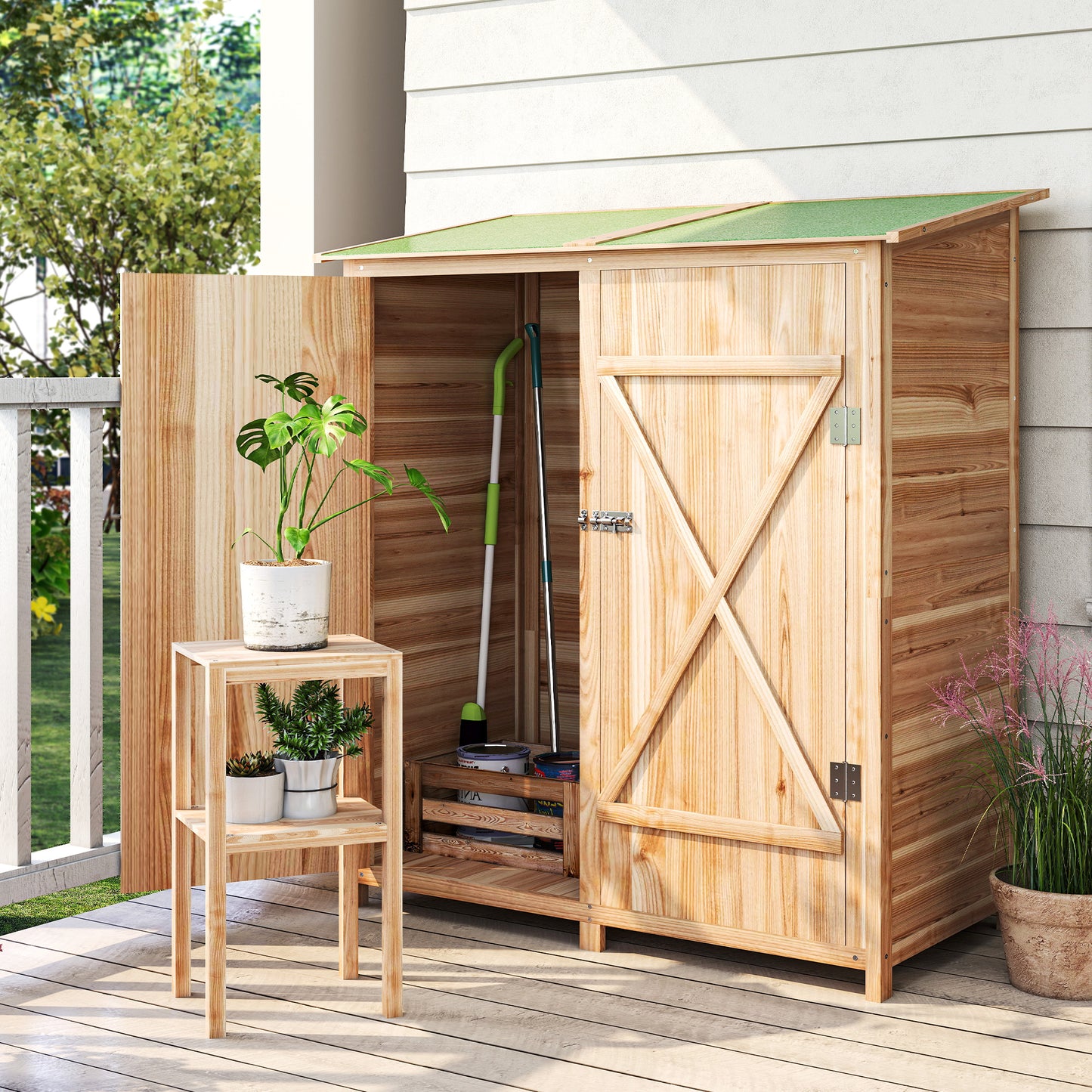 140 x 75 Fir Wood Garden Shed, with Asphalt Roof