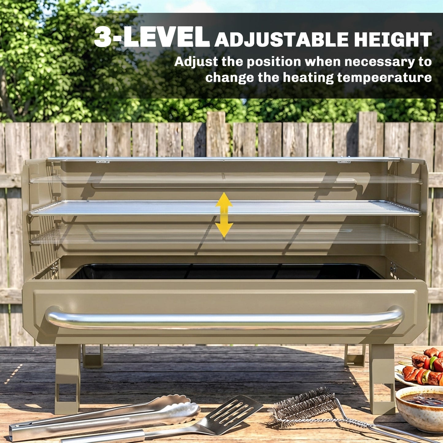 Portable BBQ Grill, Charcoal Barbecue Grill with Adjustable Grates