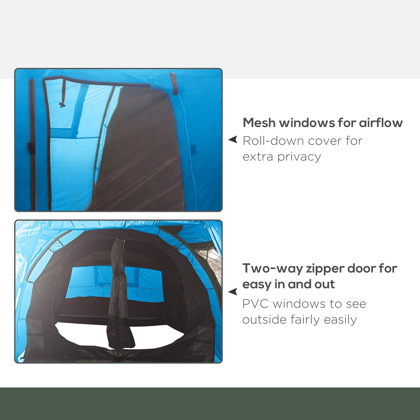 3-4 Man Tunnel Tent, Two Room Camping Tent with Windows