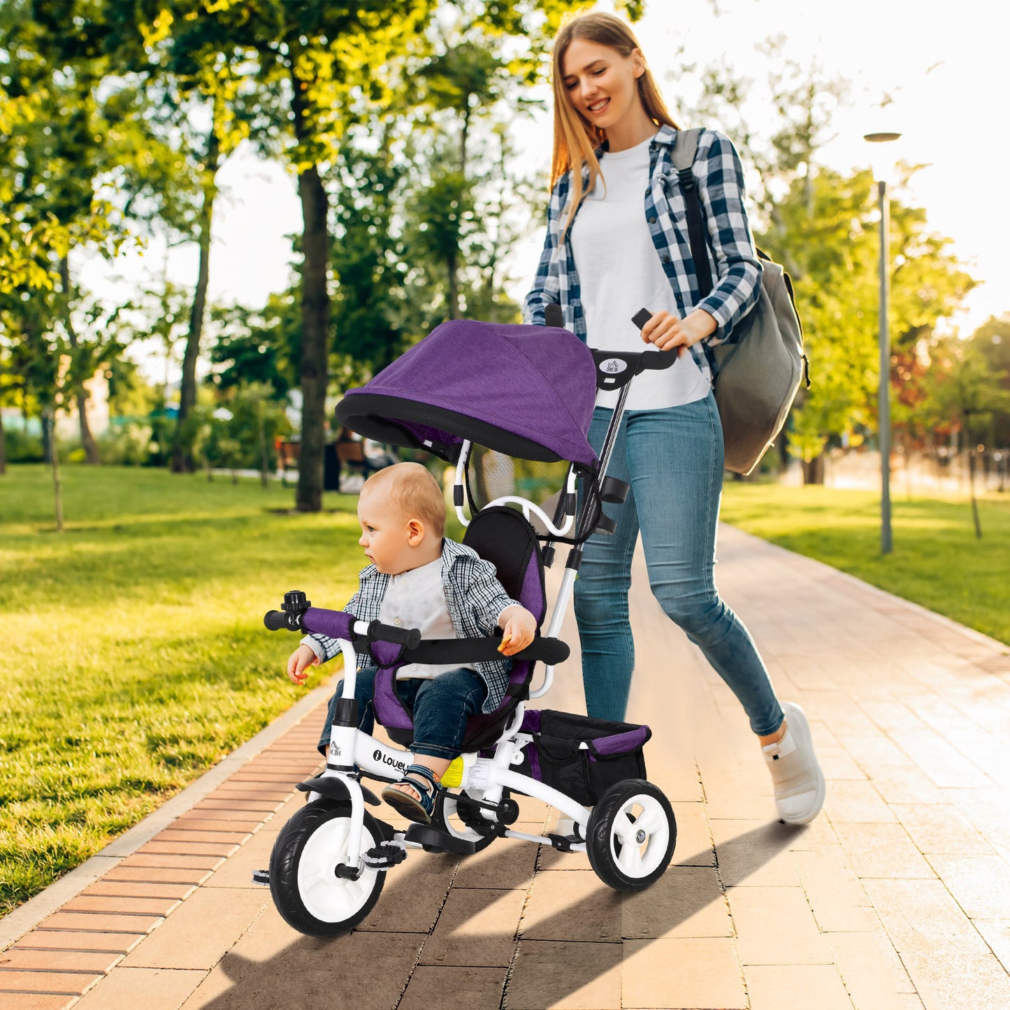 6 in 1 Kids Trike Push Bike w/ Push Handle, Canopy