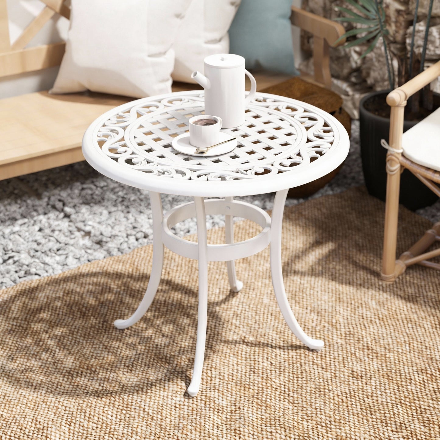 60 cm Round Garden Table, Cast Aluminium Outdoor Patio Table