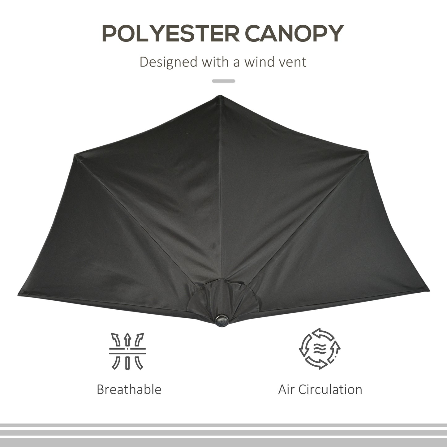 2.7m Garden Half Parasol, Outdoor Balcony Umbrella with 5 Steel Ribs