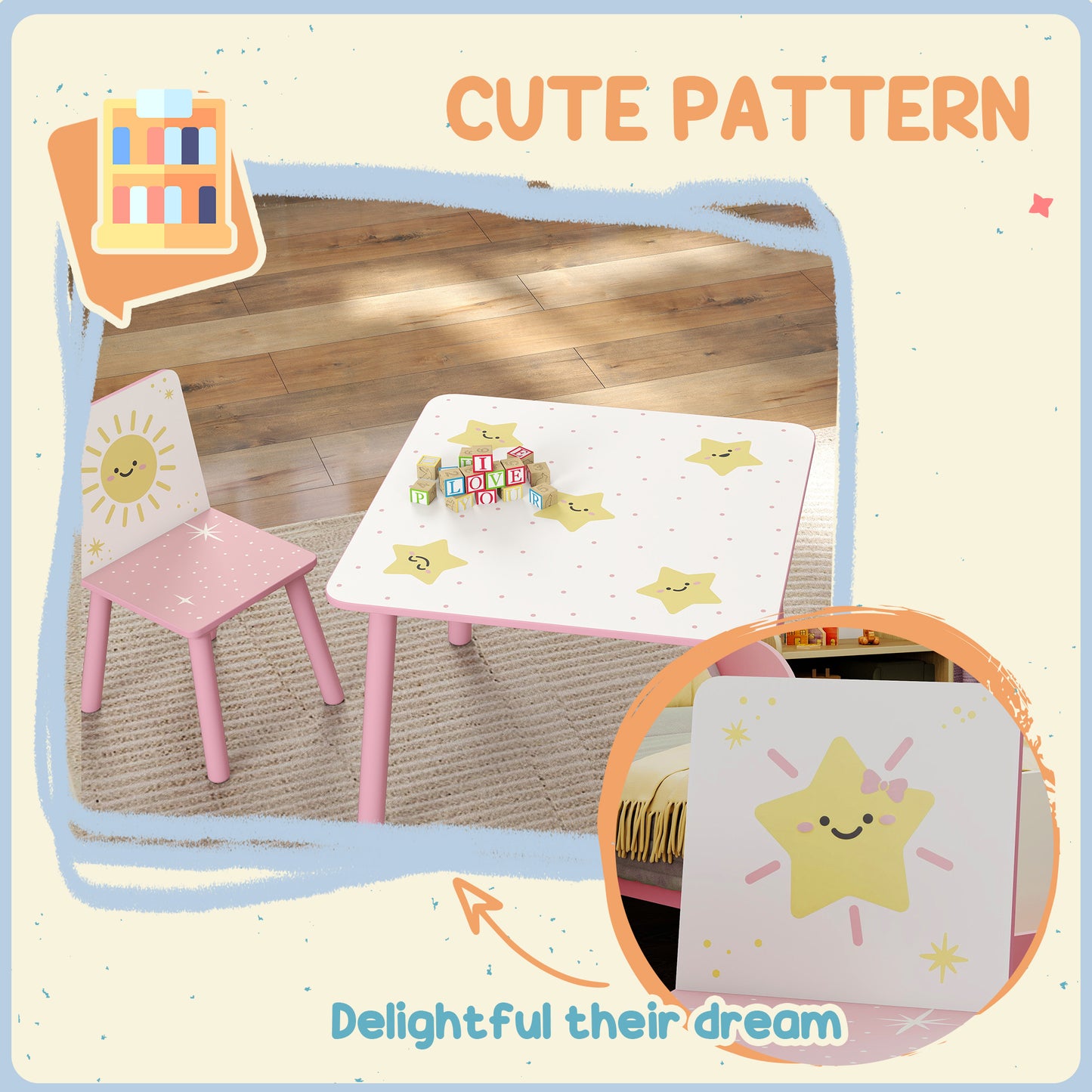 3-Piece Toddler Table and Chair Set