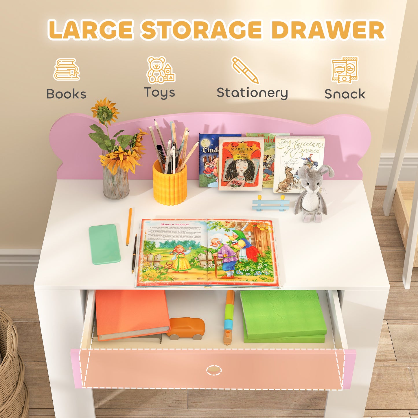 Kids Desk and Chair Set with Drawer for Drawing, Reading