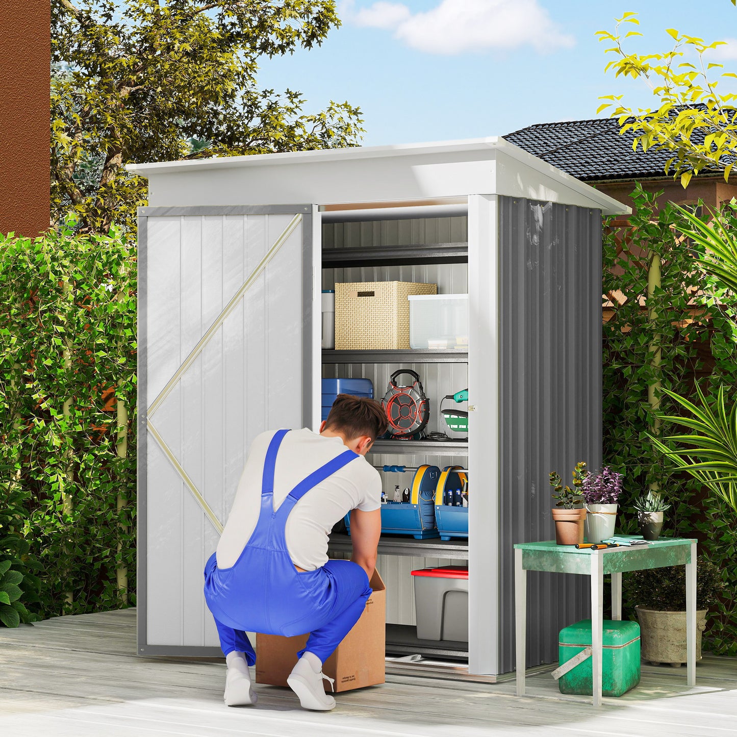 Metal Garden Shed, Outdoor Lean-to Shed for Tool Motor Bike