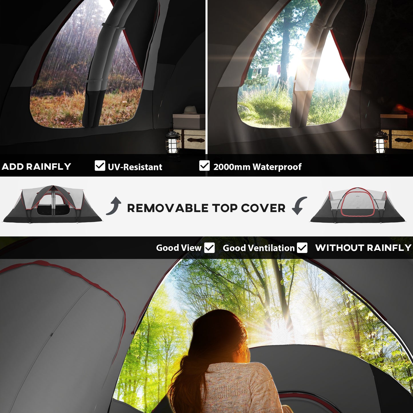 Camping Tent for 6-8 Man with 2000mm Waterproof Rainfly