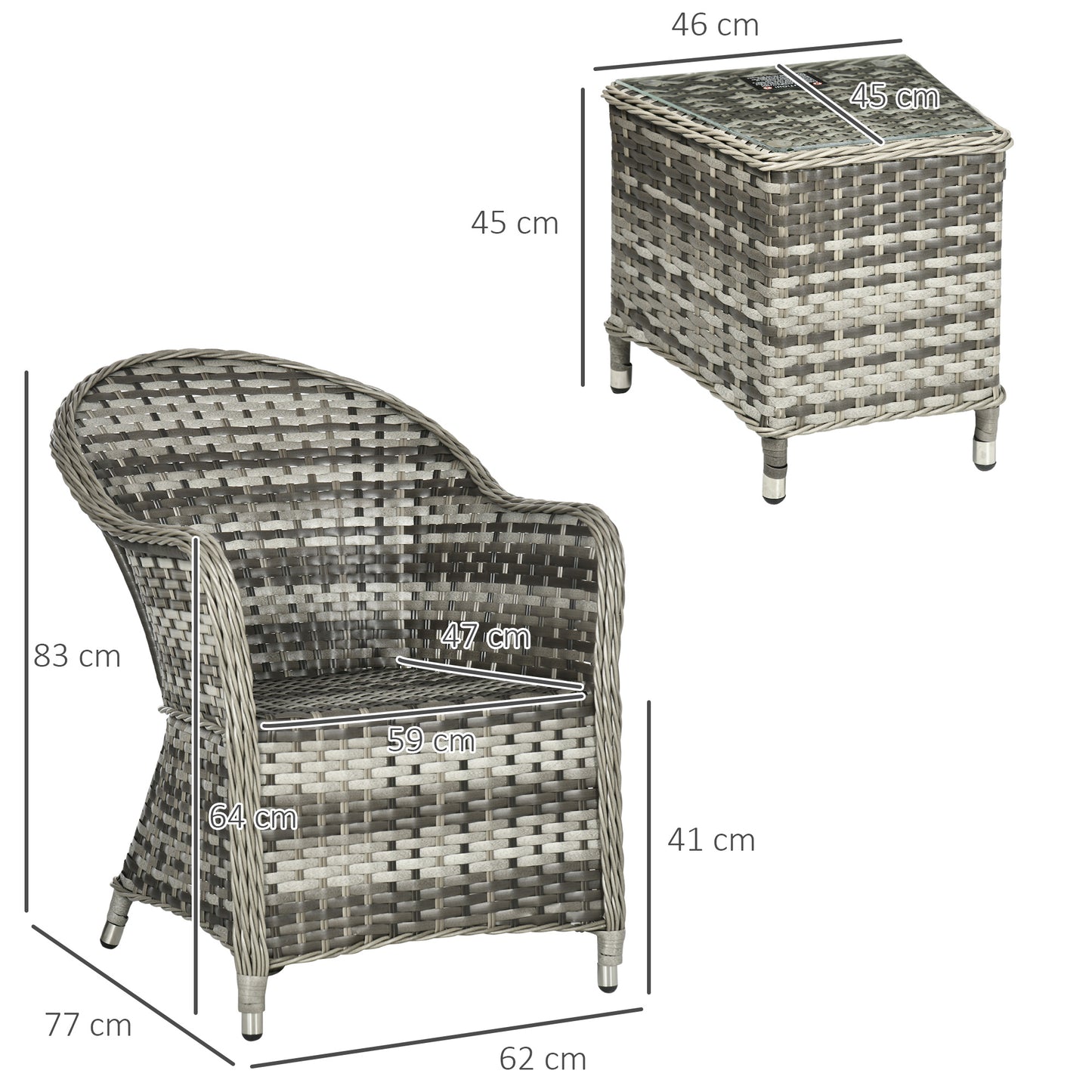 3 Pieces Rattan Bistro Set, Wicker Garden Bistro Set