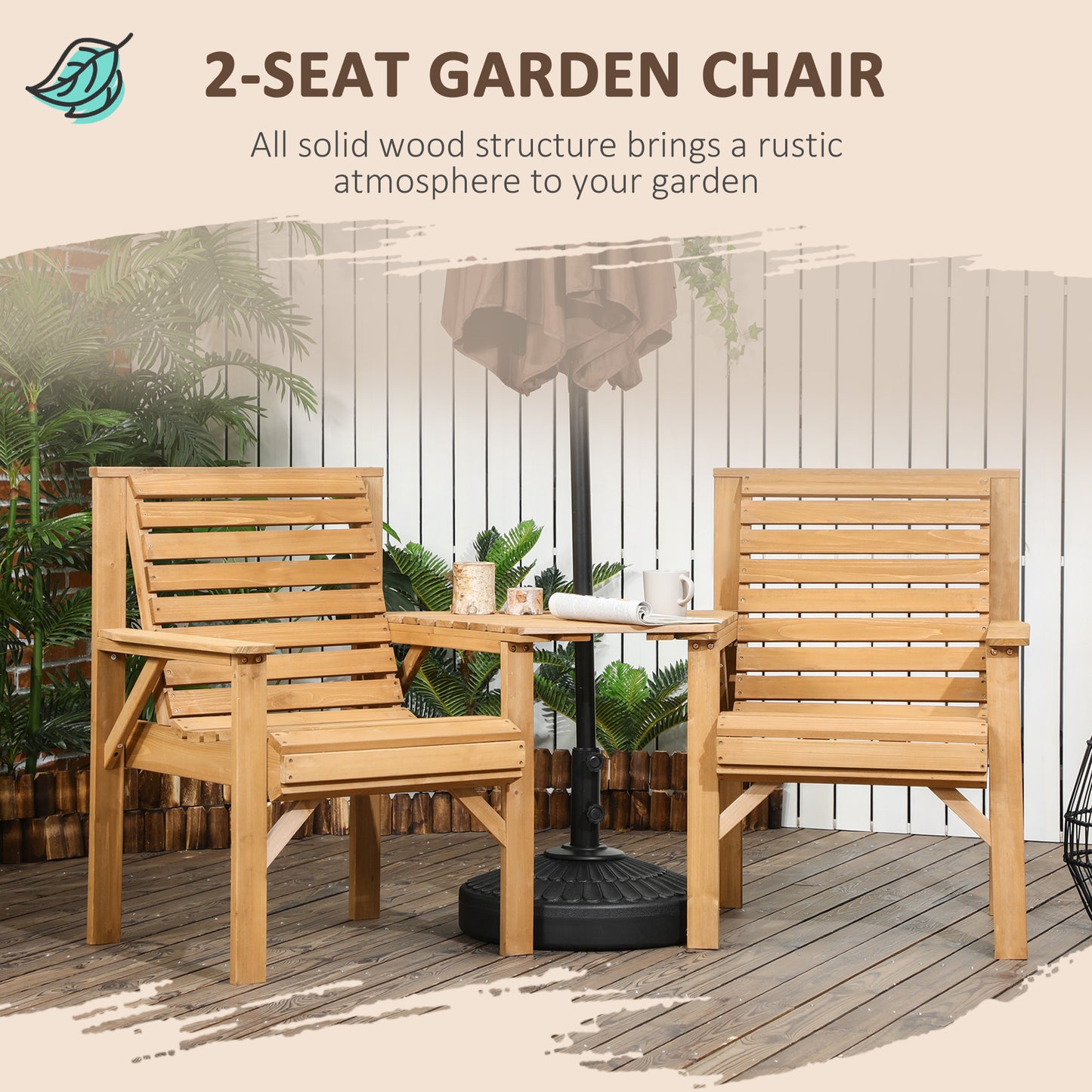 Wooden Garden Love Seat, 2 Seater Jack & Jill Companion Seat