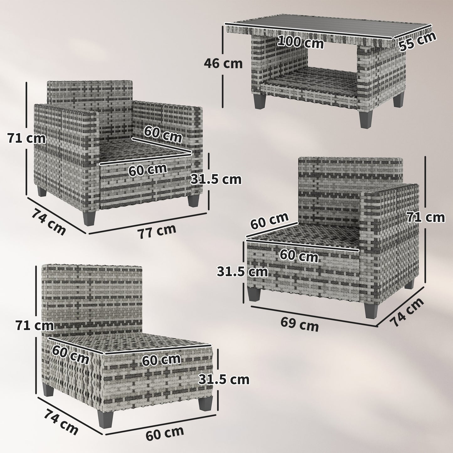 Six-Piece Modular Rattan Sofa Set