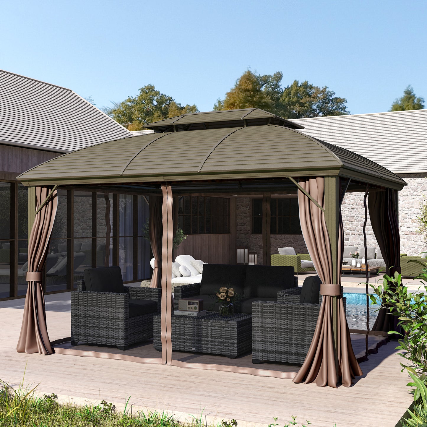 3.65 x 3(m) Hardtop Steel Gazebo Canopy with Aluminium Frame