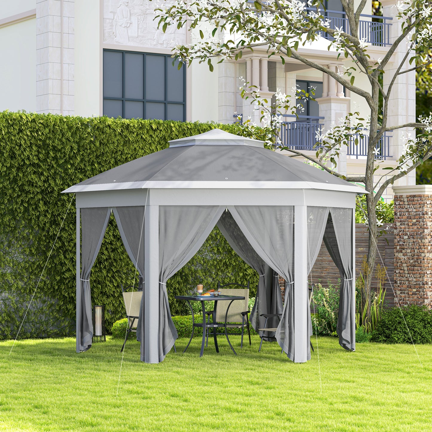 3 x 4m Garden Gazebo Hexagon Pop Up Gazebo Party Tent Canopy Double