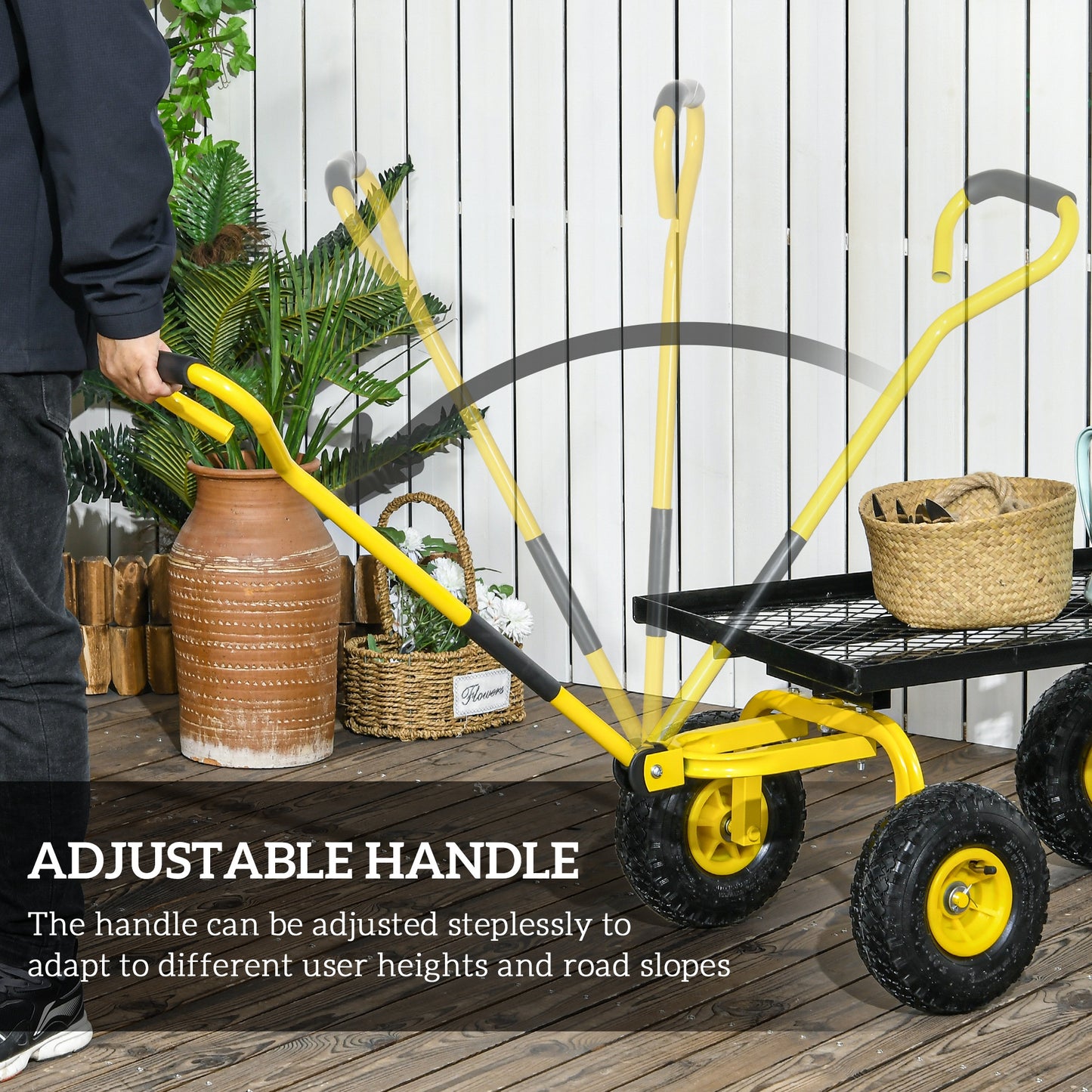 Garden Trolley Cart, Heavy Duty Garden Cart with Metal Frame