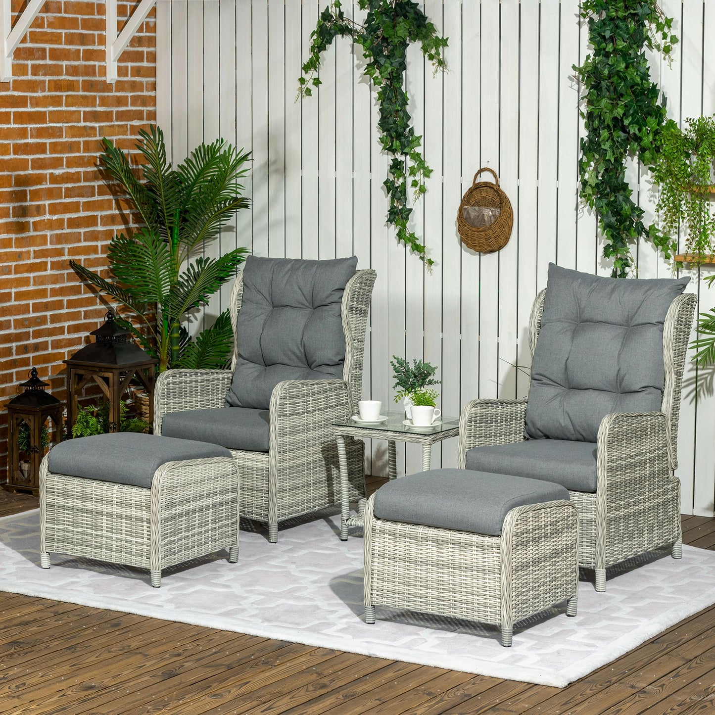 5 Pieces Rattan Bistro Set with Adjustable Back