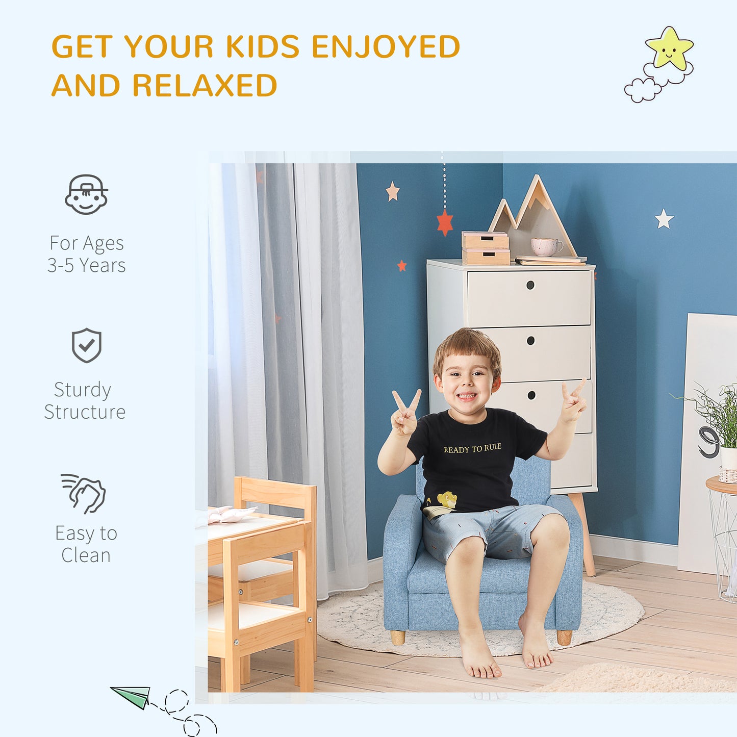 Children's Armchairs Toddler Chair Wood Frame Anti-Slip Legs High