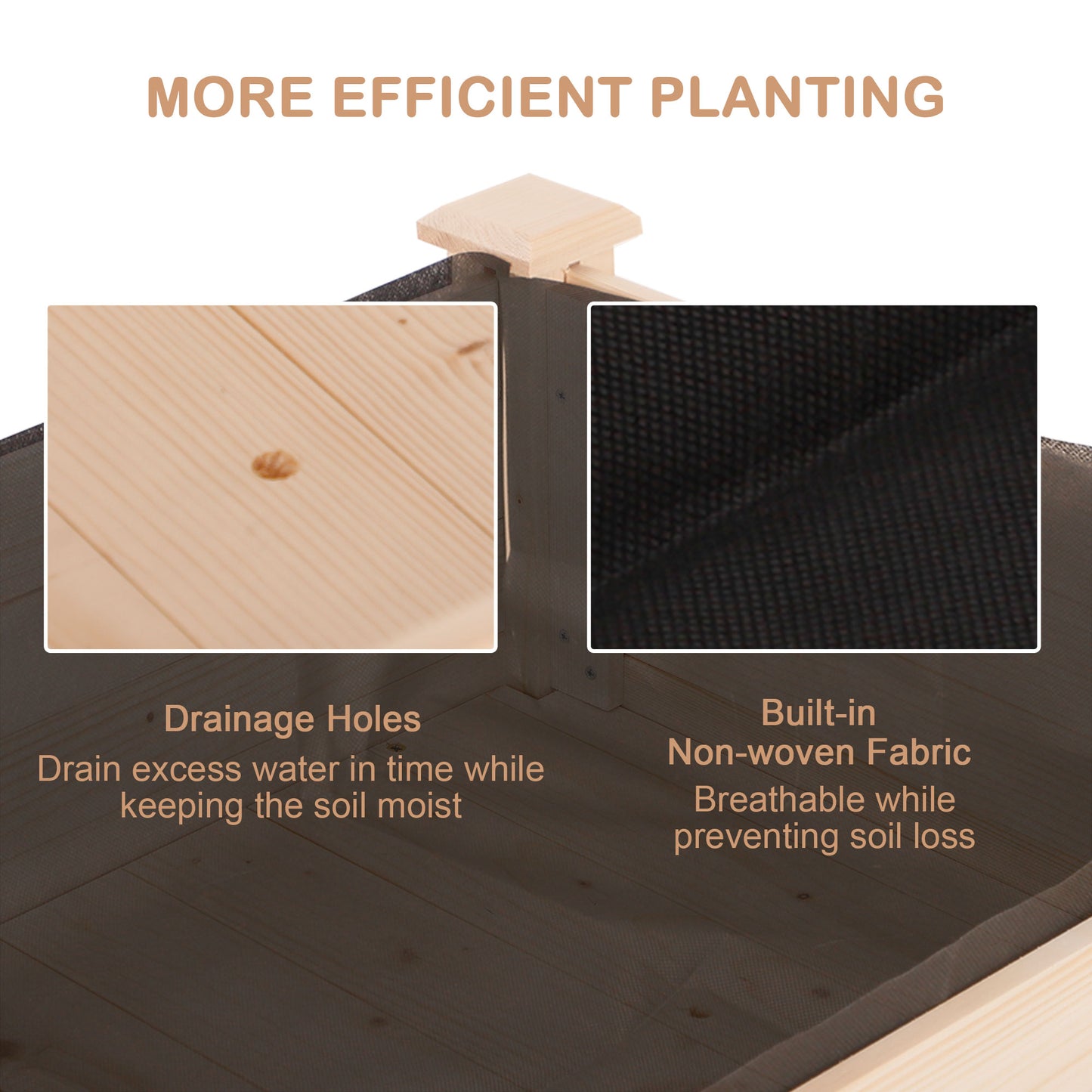 Garden Wooden Planters， Non-Woven Fabric, Rectangular Raised Bed