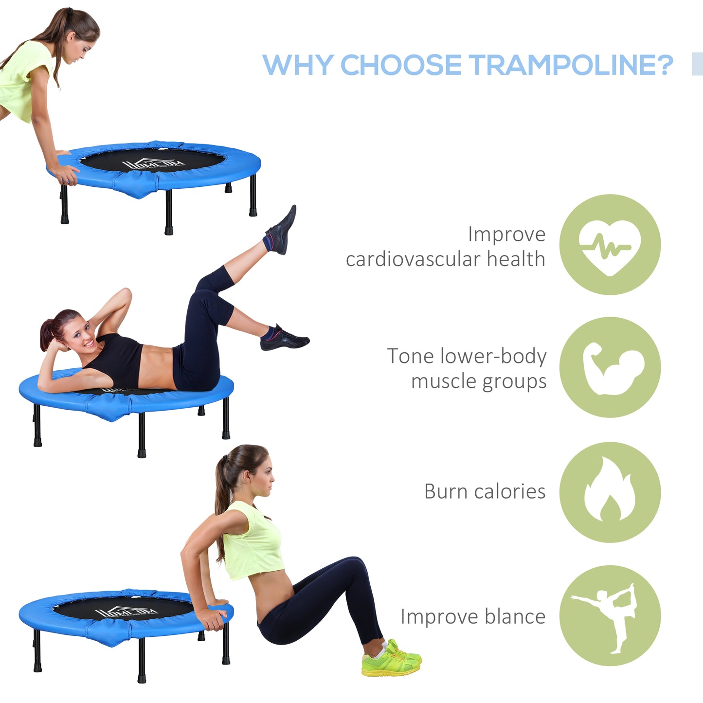 38" Mini Fitness Trampoline Home Gym Yoga Exercise Rebounder Indoor