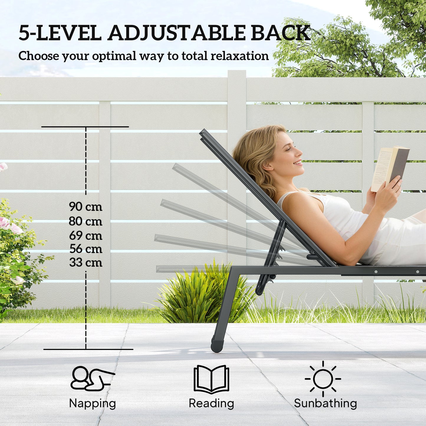 Sun Loungers Set of 2 with Side Tray Table
