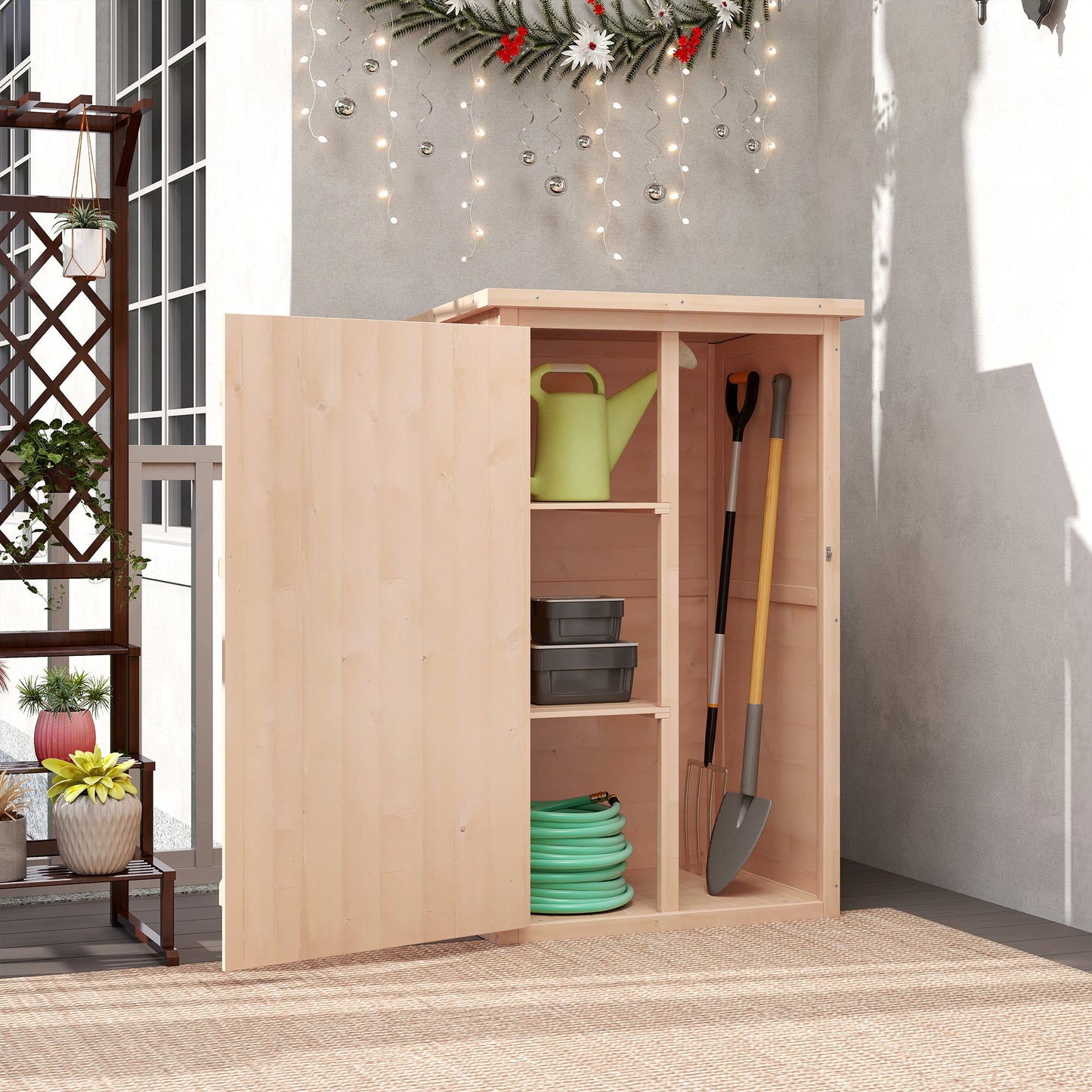Wooden Small Shed, Garden Storage Shed with Shelves and Bolt Latch