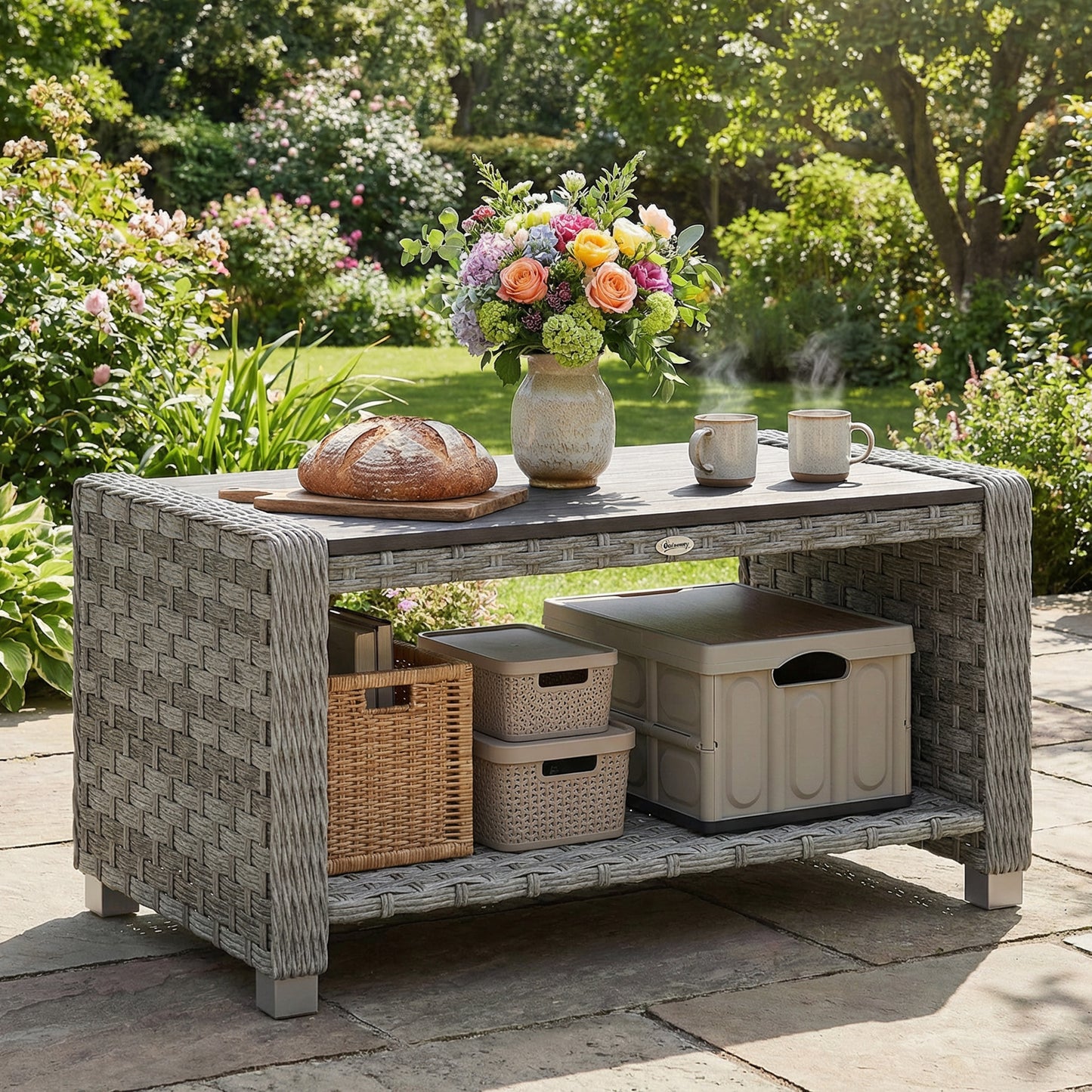 Outdoor Coffee Table with Storage Shelf