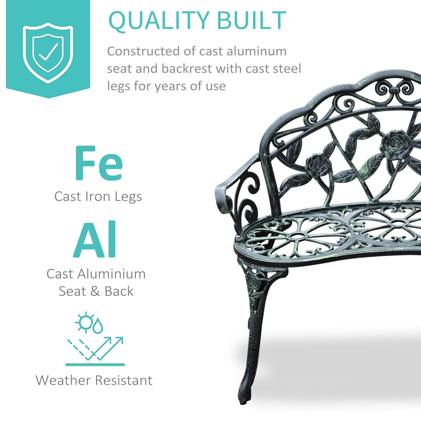 Cast Aluminum Garden Bench-Antique