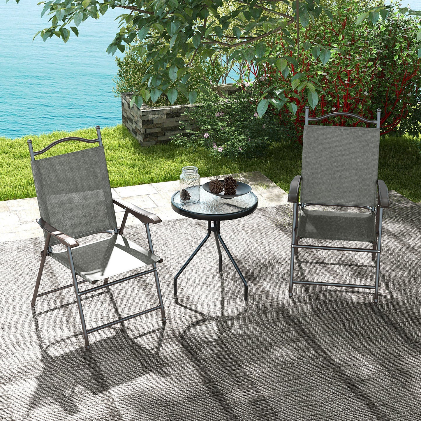 Set of Two Folding Garden Chairs, with Fabric Mesh Seats
