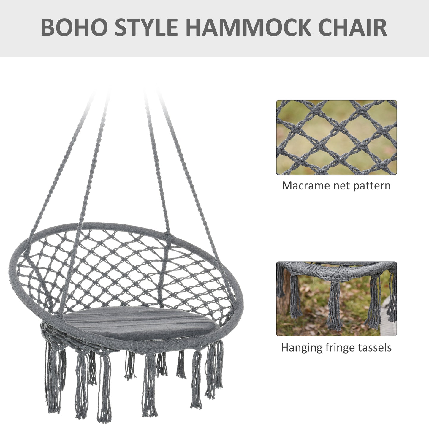Outdoor Cotton-Polyester Blend Macrame Hanging Rope Chair