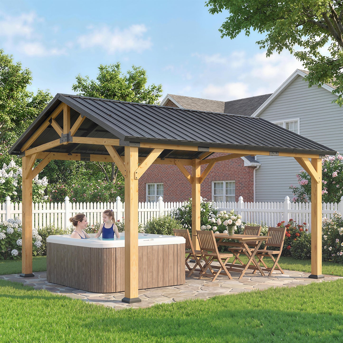3.5 x 4 m Hardtop Gazebo Canopy with Galvanised Metal Roof