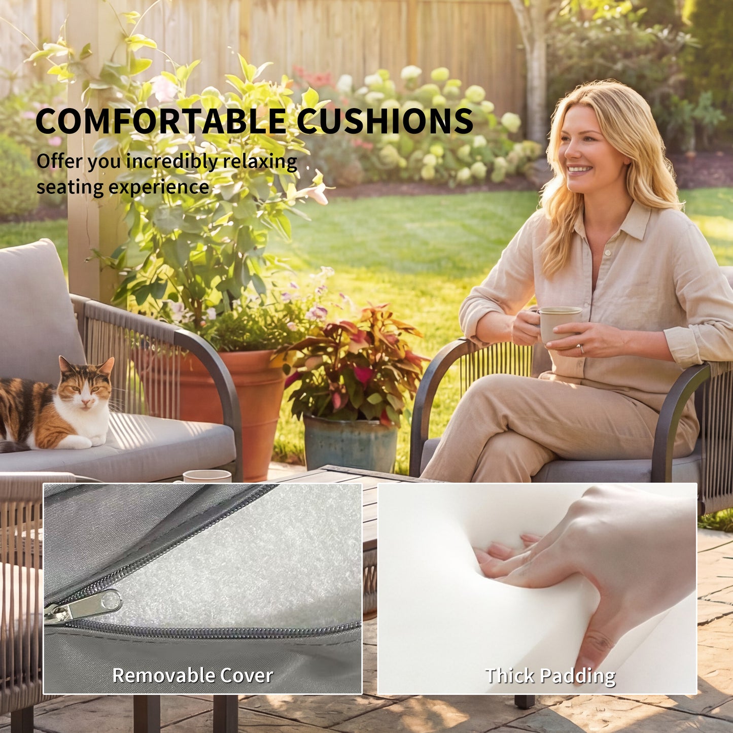 4 Piece Rattan Garden Furniture Set with Loveseat, Armchairs, Table