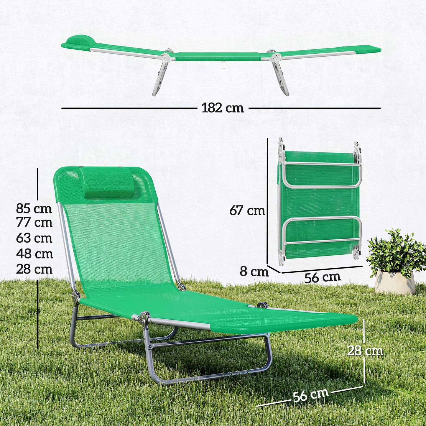 Set of Two Steel Frame Sun Loungers, with Reclining Backs (3)