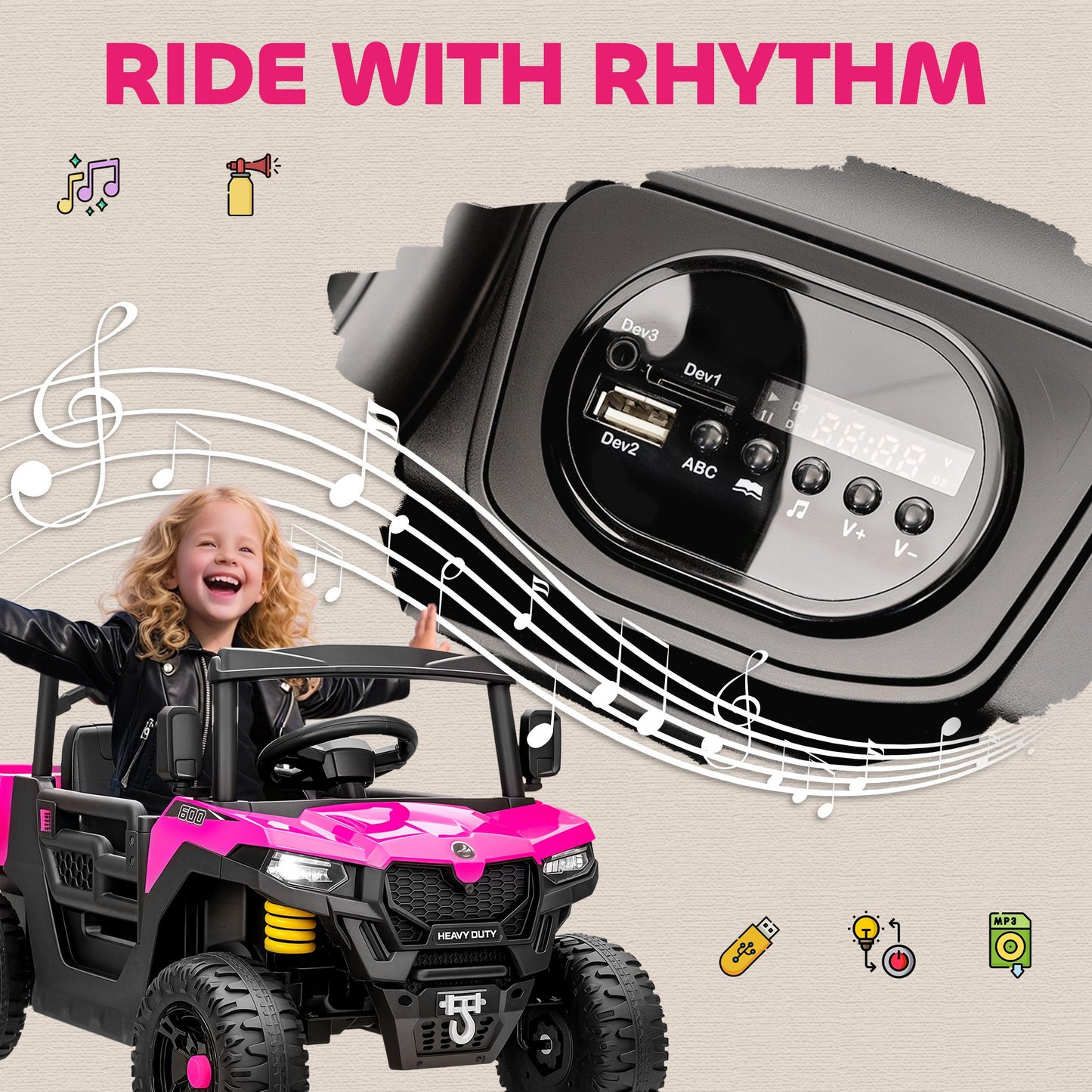 Kids Ride on Car, 12V Electric Kids UTV with Electric Dump Bed
