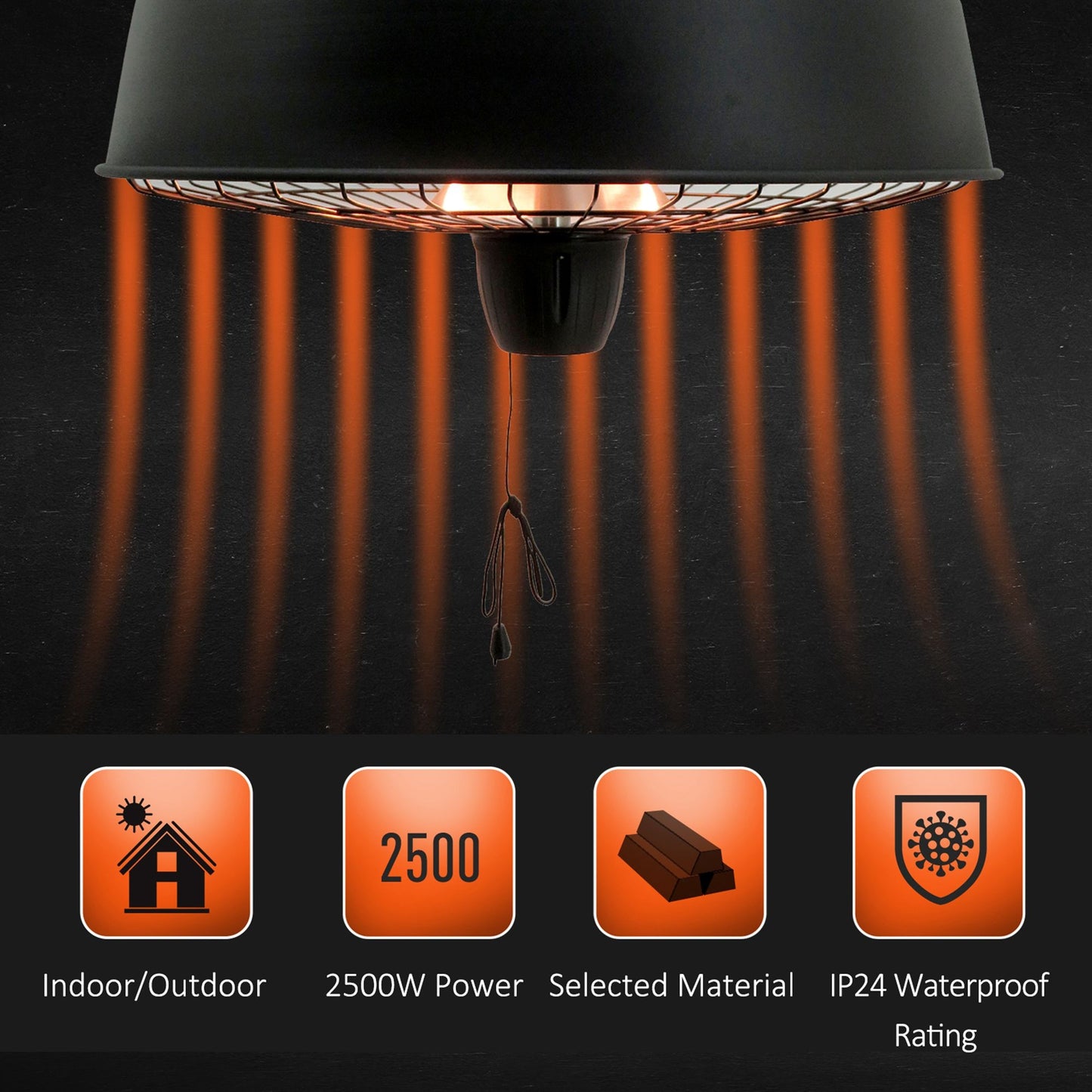 Adjustable Power 1000/2500W Infrared Halogen Electric Patio Light