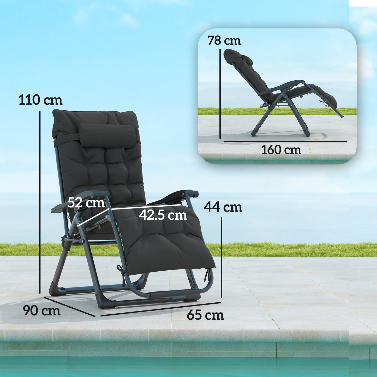 2 Piece Reclining Zero Gravity Sun Loungers with Cushions