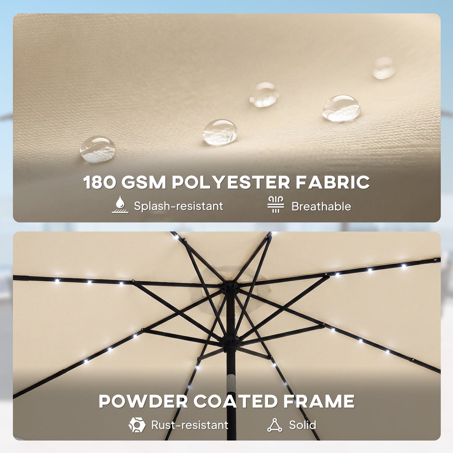 2.6 m Garden Parasol Umbrella with LED Solar Light, Parasol Cover