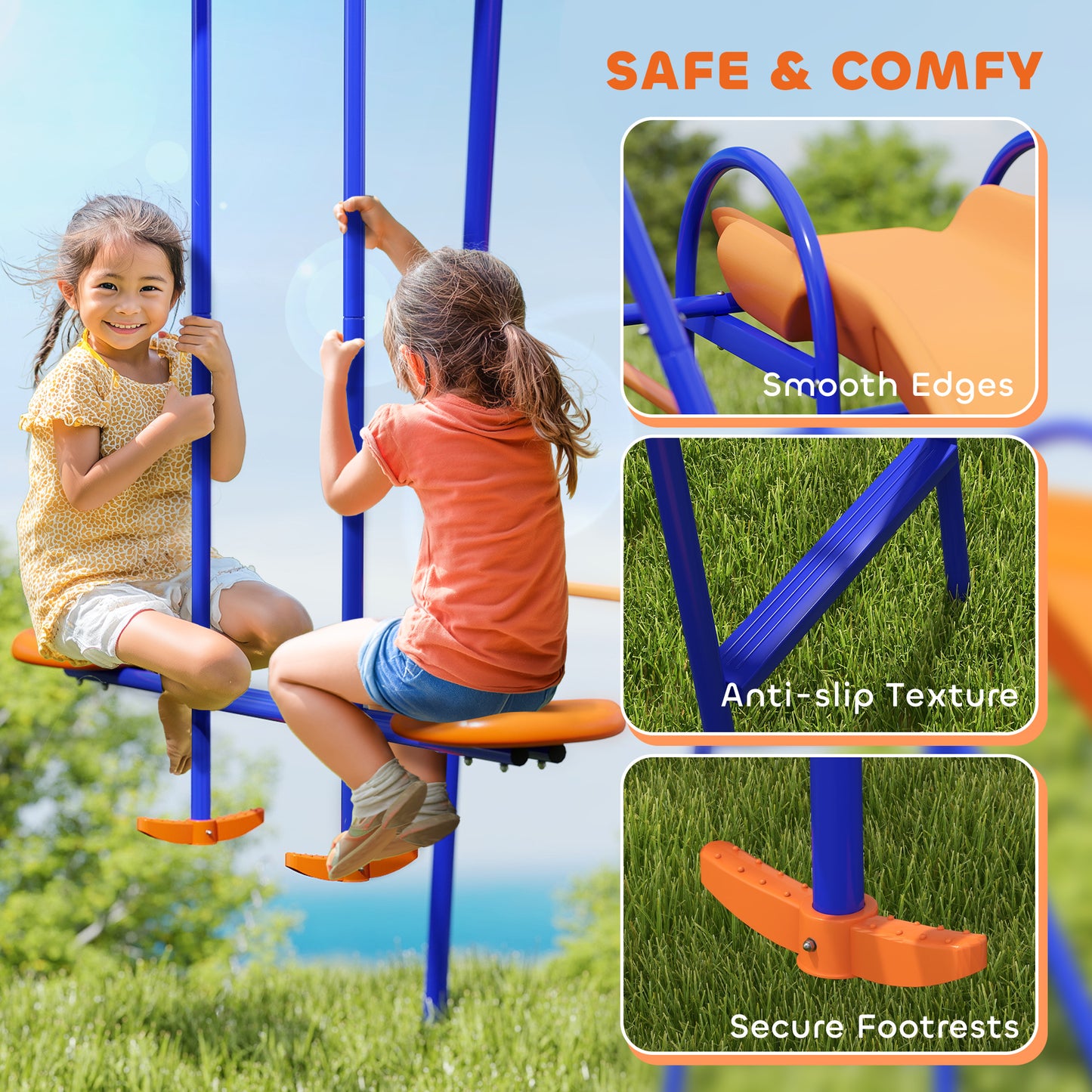 Four-In-One Metal Garden Swing Set, with Double Swings, Glider