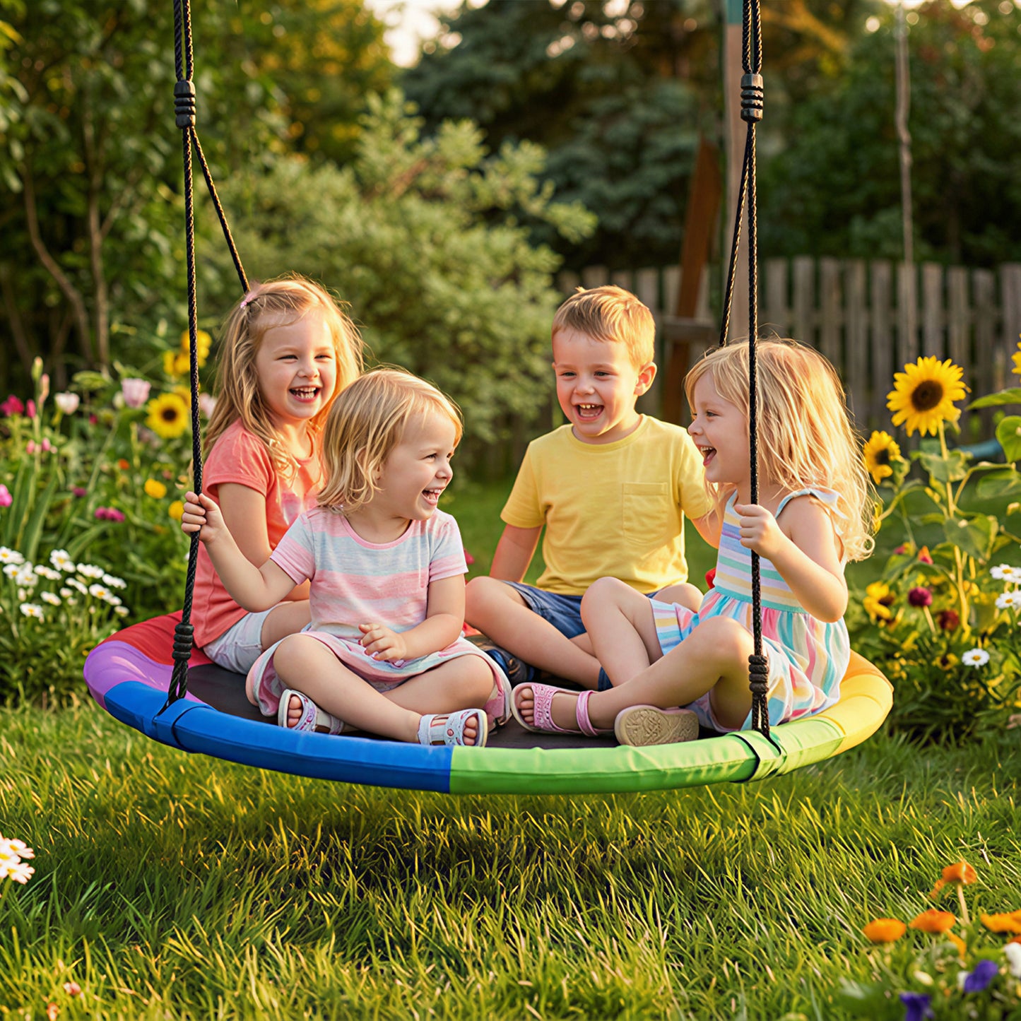 Tree Swing Seat, 120cm Kids Saucer Swing with Adjustable Ropes