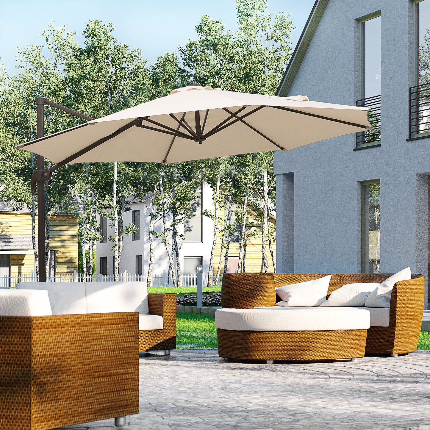 3M Banana Parasol Hanging Cantilever Umbrella W/ Cross Base Hand