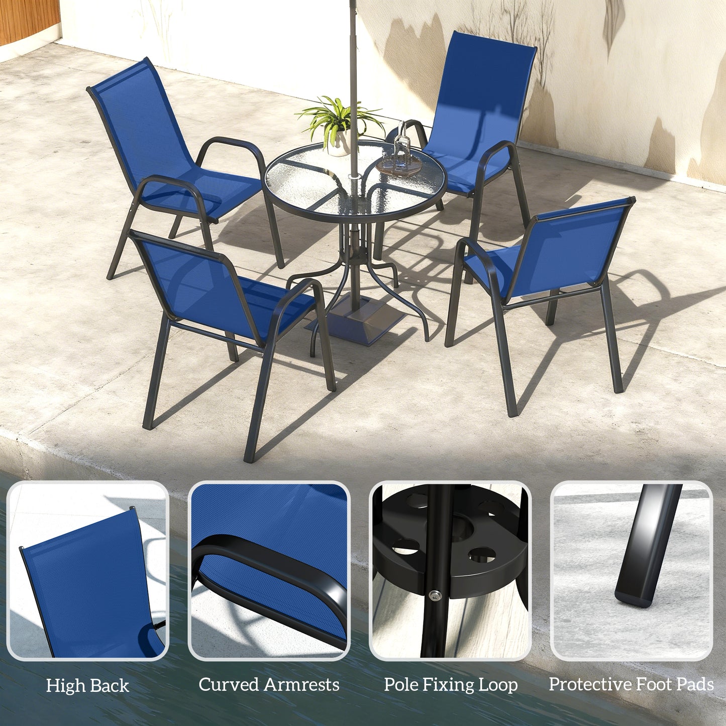 Five-Piece Steel Patio Set, with Glass-Top Table