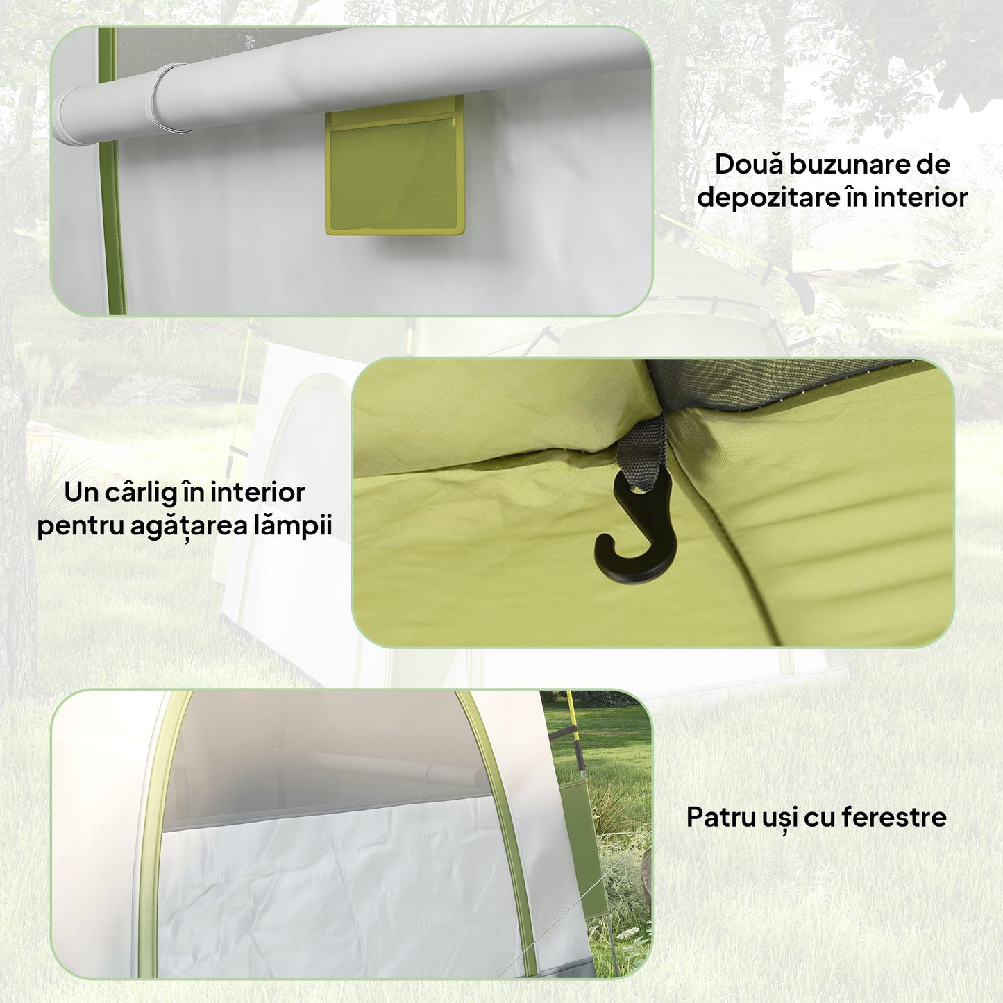 Instant Pop Up Camping Tent, 3 Man Dome Tent with 4 Doors