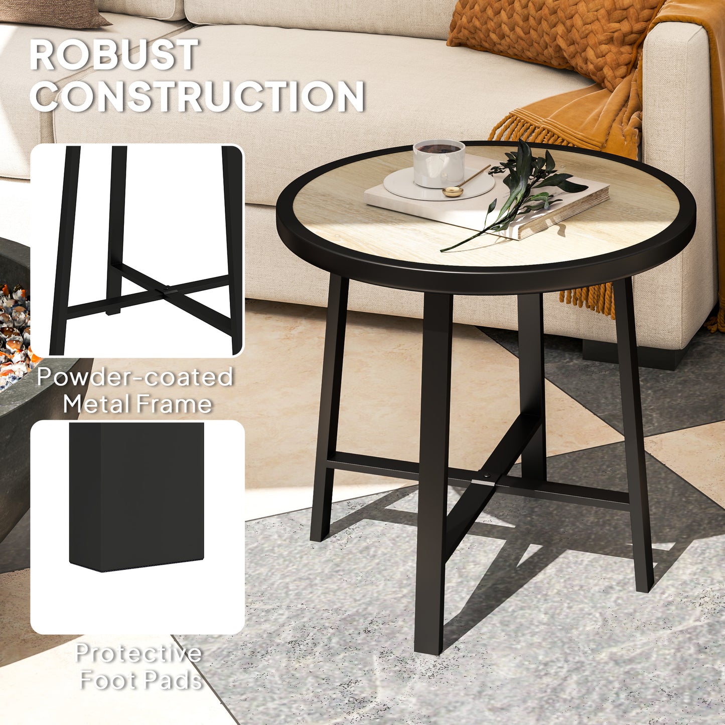 Round Small Garden Table, 50.5cm Outdoor Side Table (1)