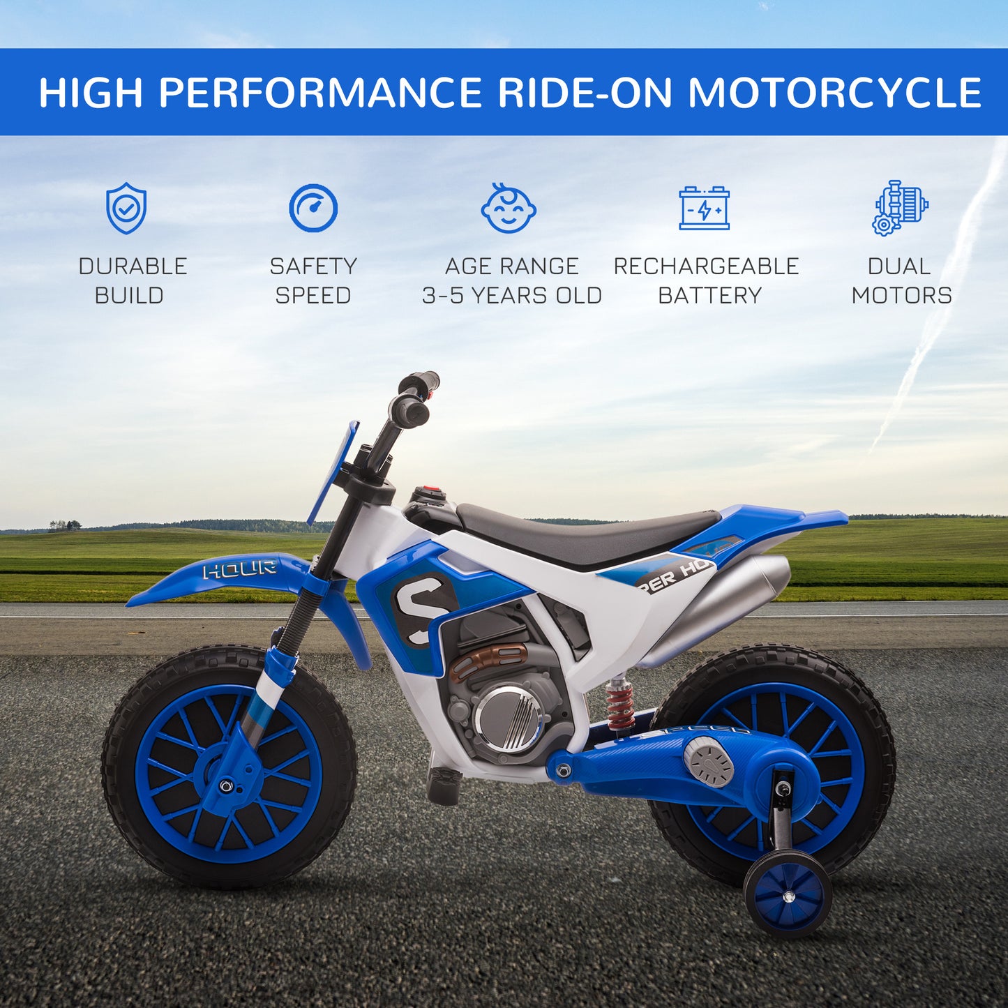12V Kids Electric Motorcycle Ride-On, with Training Wheels