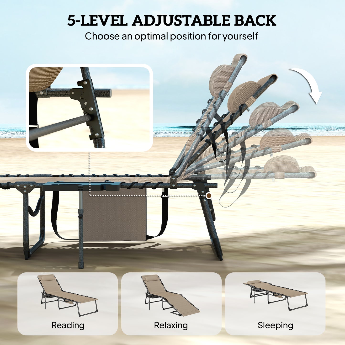 Five-Position Reclining Sun Loungers Set of 2