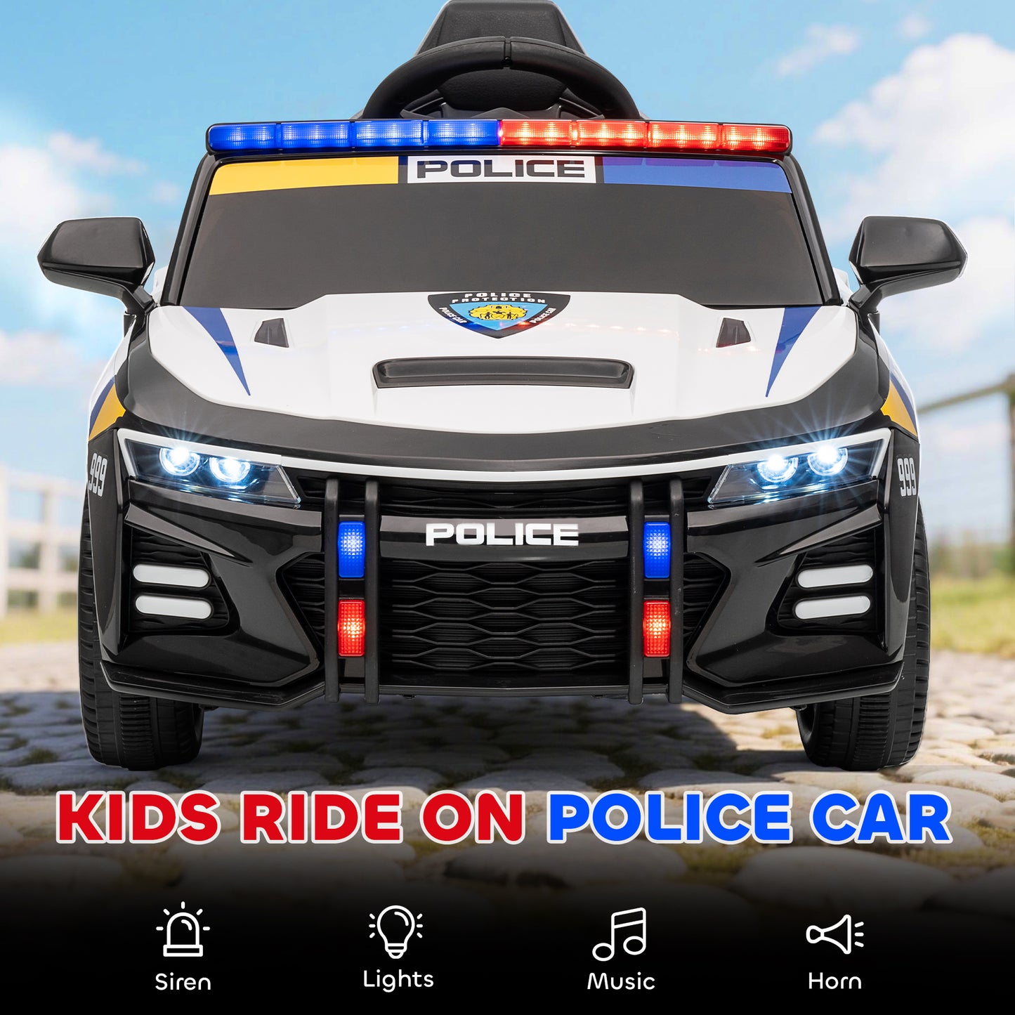 Kids Electric Ride on Police Car with Remote Control, Music, Horn