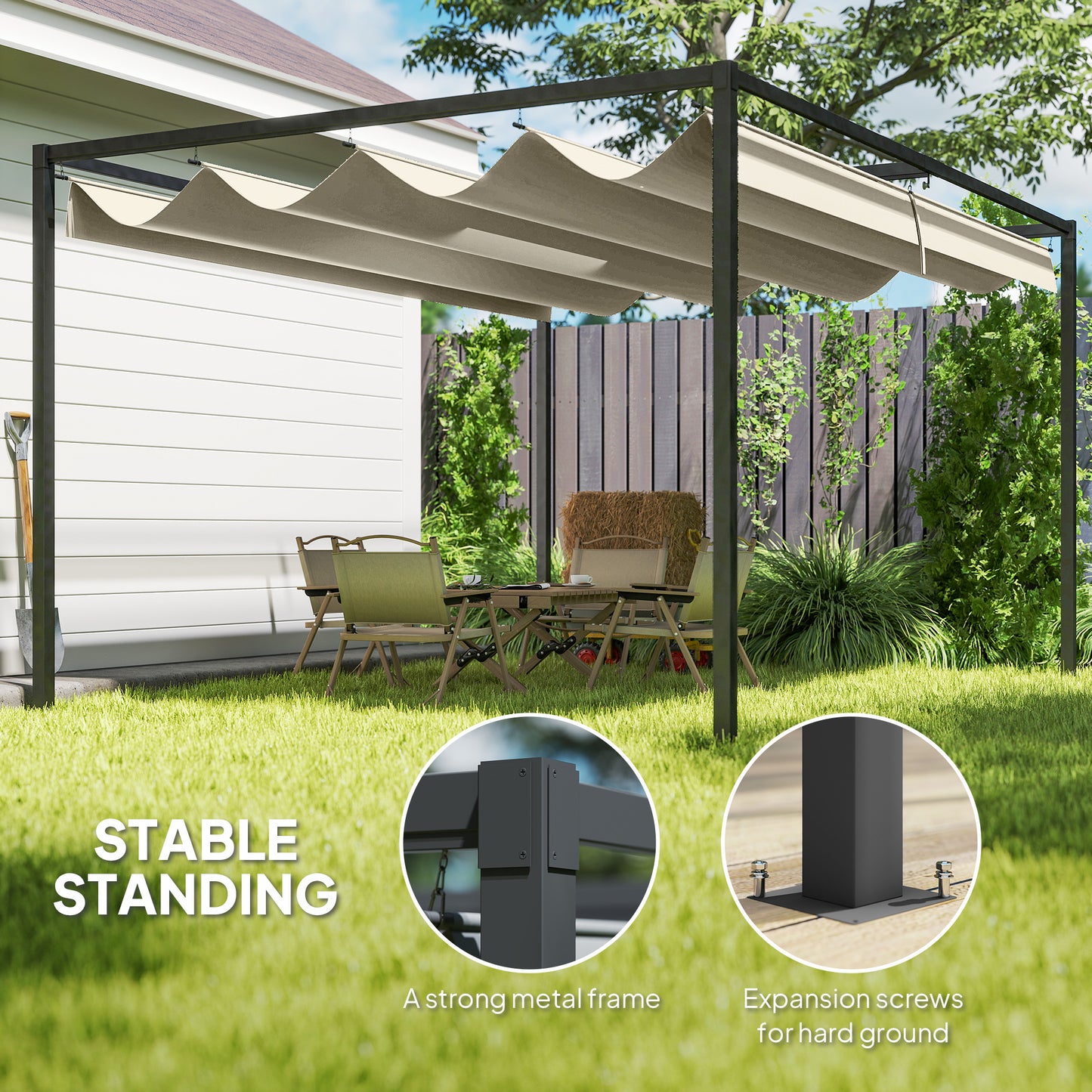 3x2m Metal Pergola with Retractable Roof