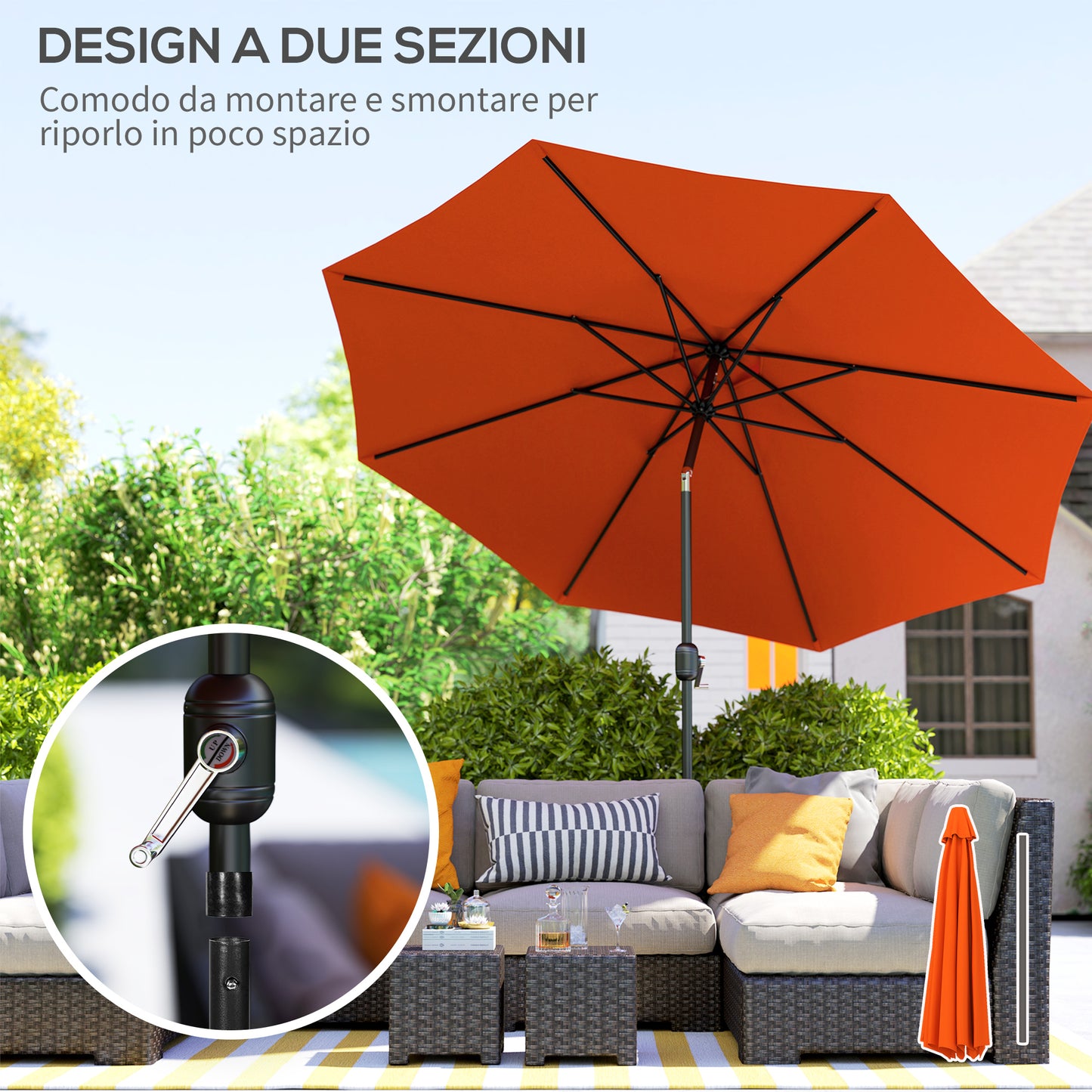 3 m Garden Parasol Umbrellas, Outdoor Sun Shade with 8 Ribs