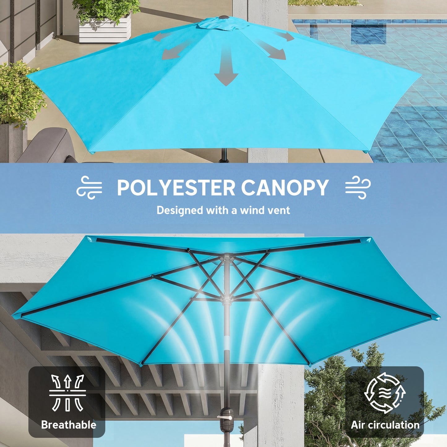 2.6 m Garden Parasol Umbrella with Aluminium Pole (3)