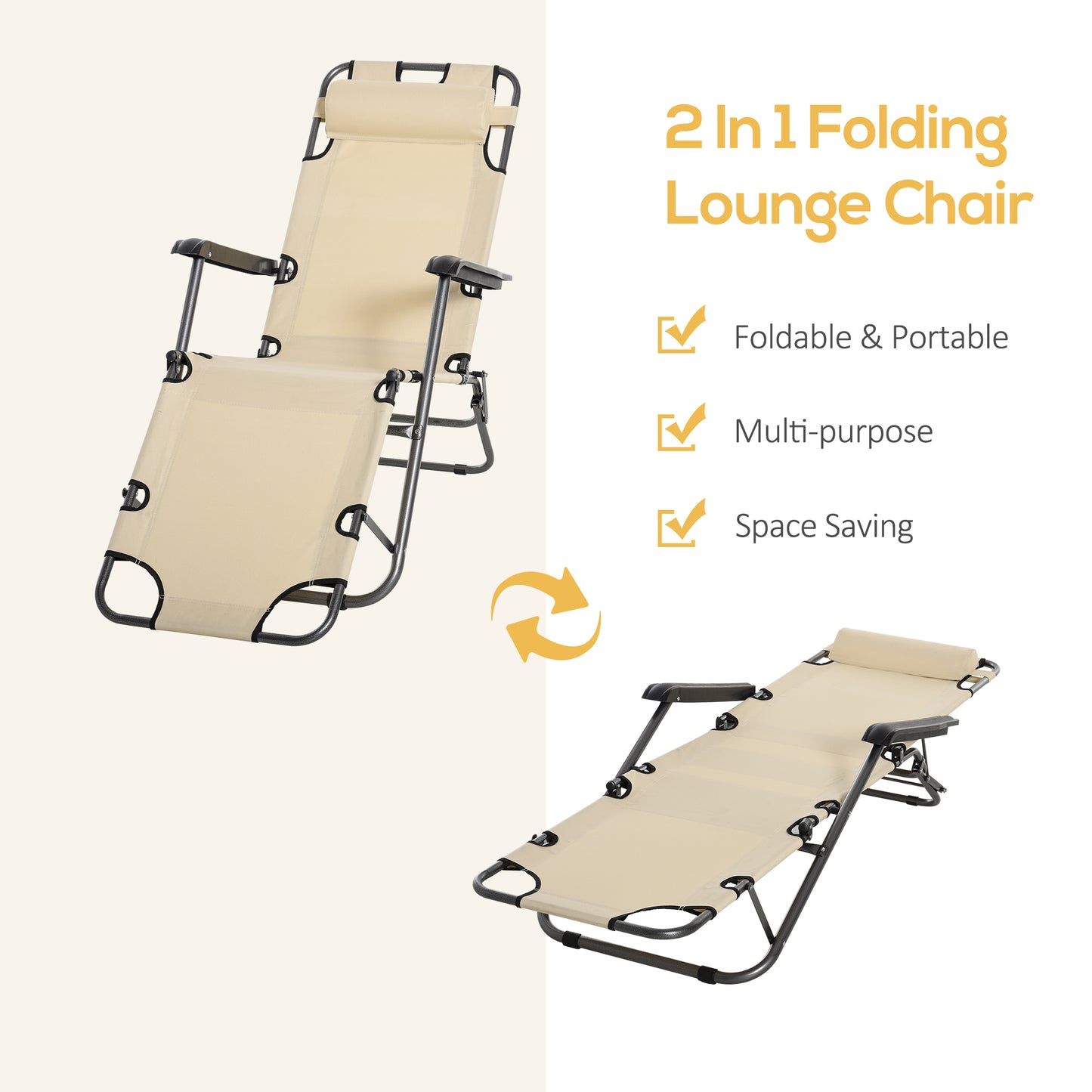 2 in 1 Folding Sun Lounger Reclining Garden Chair Set of 2