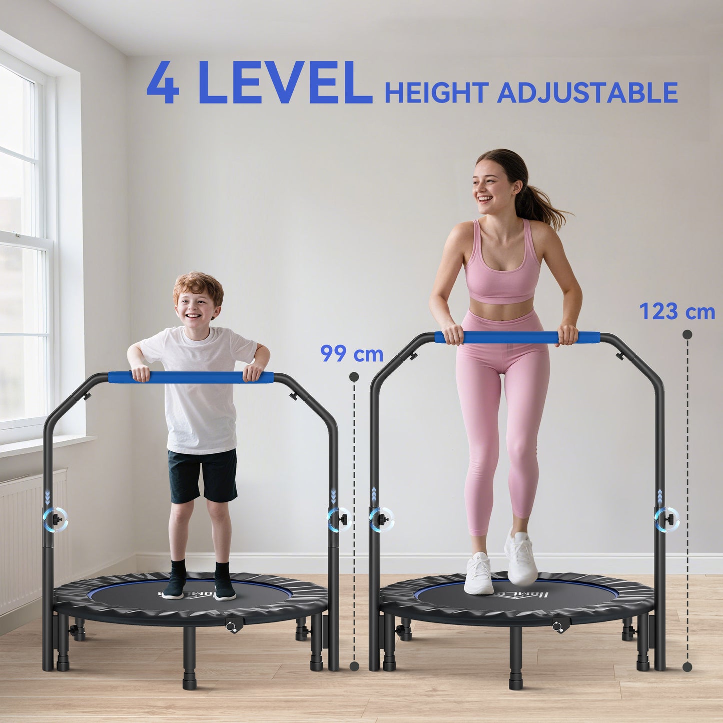 45" Foldable Mini Fitness Trampoline, with Adjustable Foam Handle
