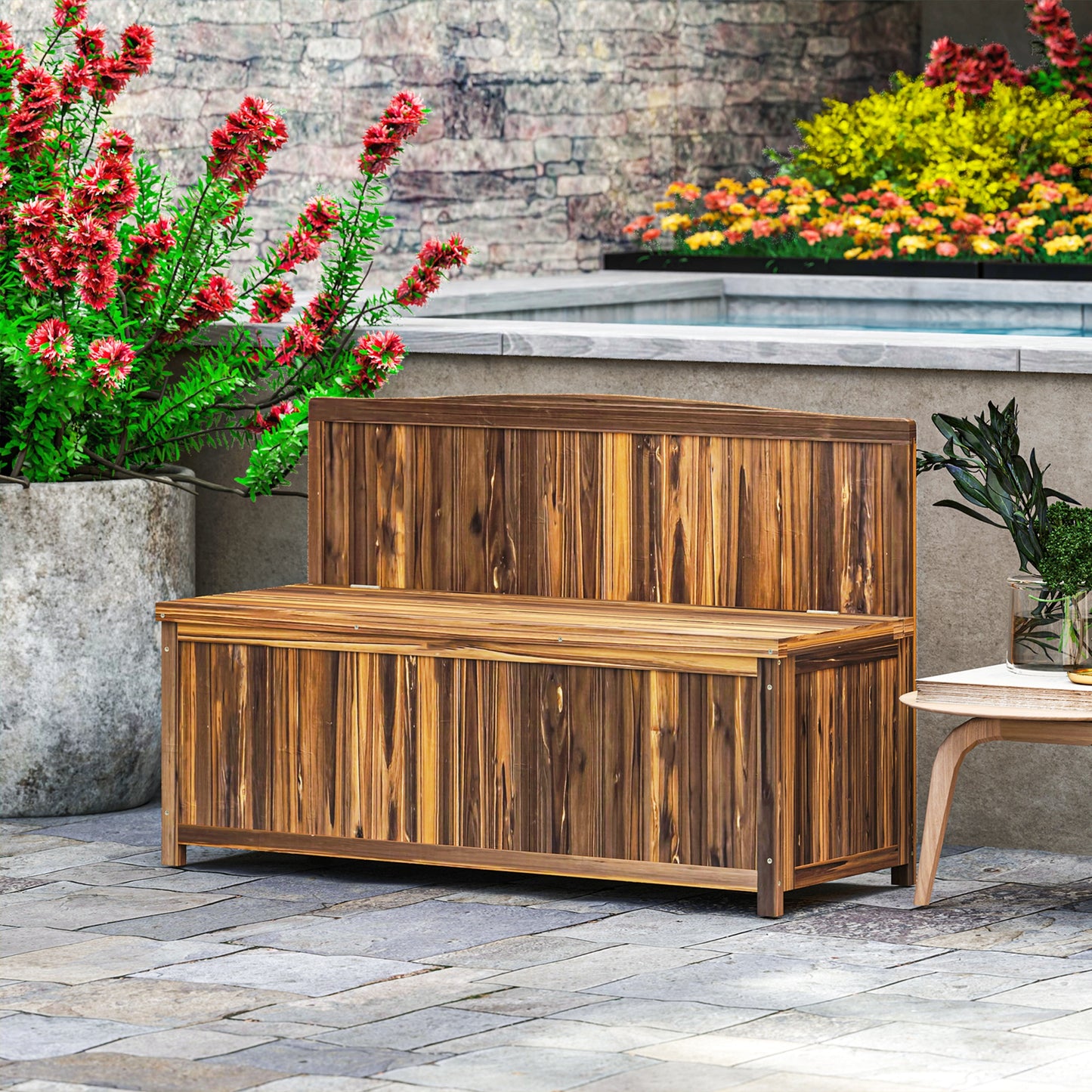 Wood Storage Bench for Patio Furniture, Outdoor Garden Seating Tools