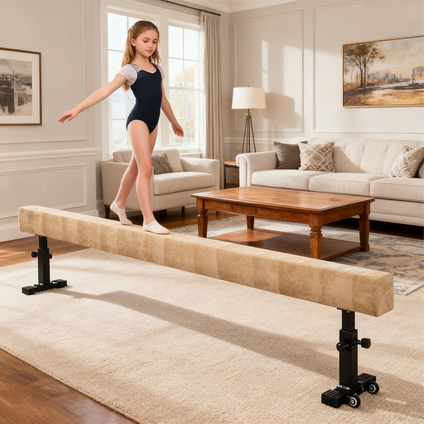 7.5ft Adjustable Balance Beam, Gymnastics Beam with Wheels