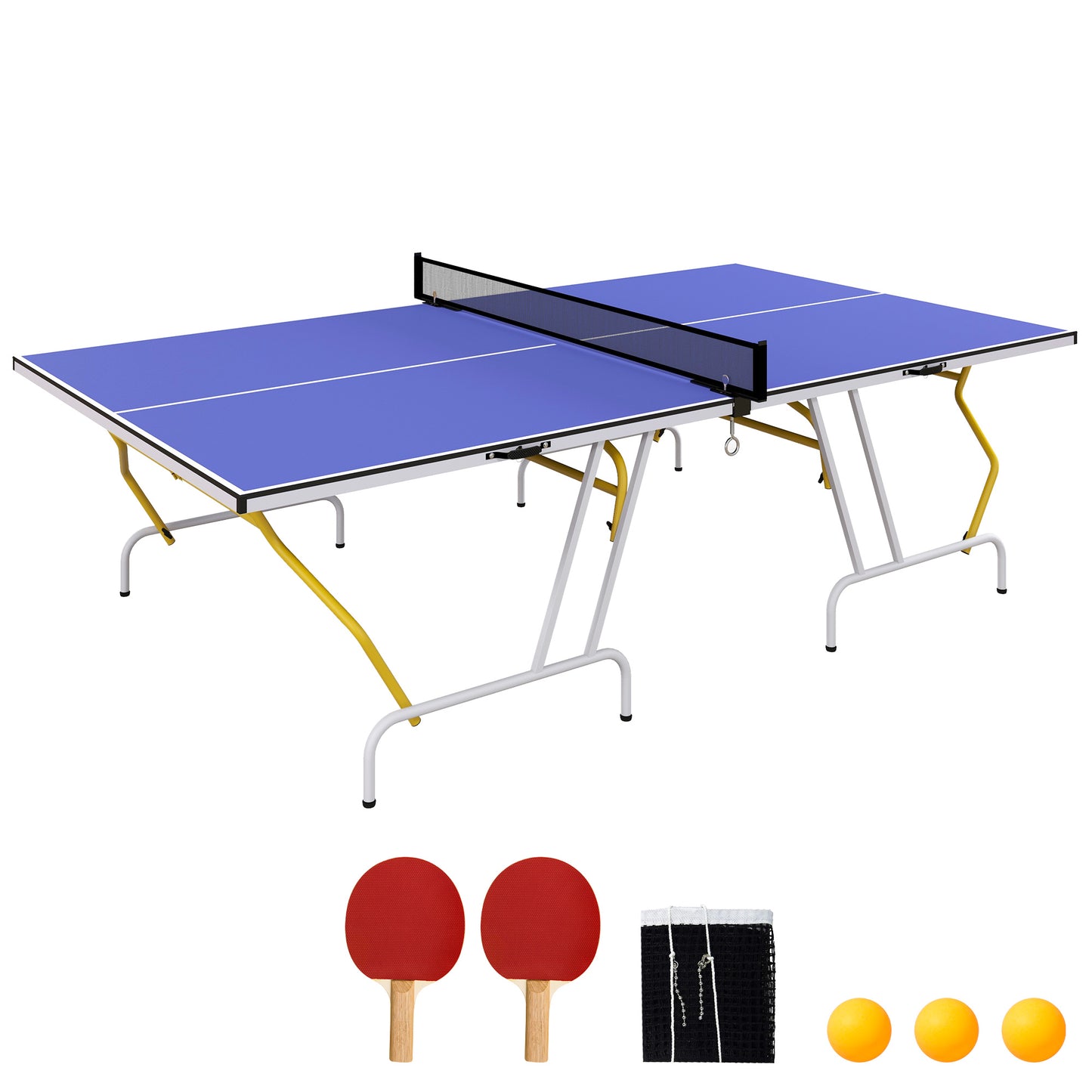 9FT Foldable Table Tennis Table, with Cover, Net, Paddles, Balls